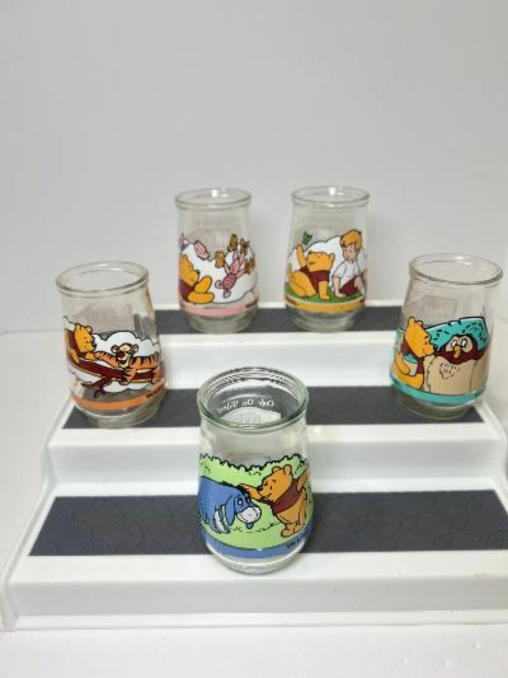 Vintage Lot of 5 Welch's Jelly Jar Glass Disney Winnie The Pooh Set